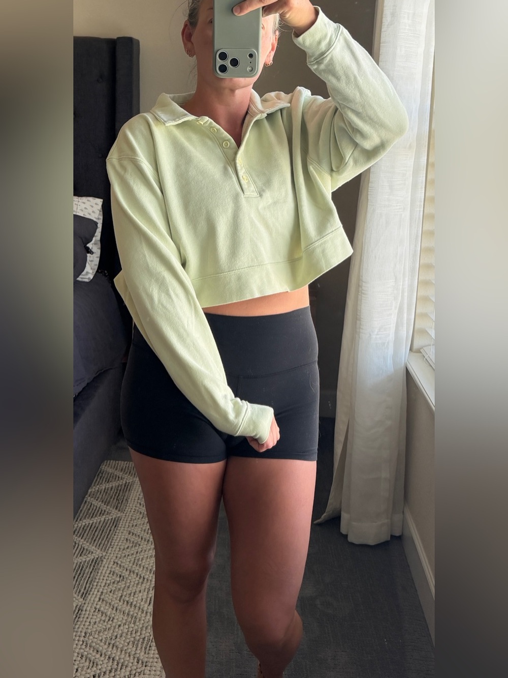 DSG Cropped Polo Pullover Fleece Sweatshirt Mint Sage Green